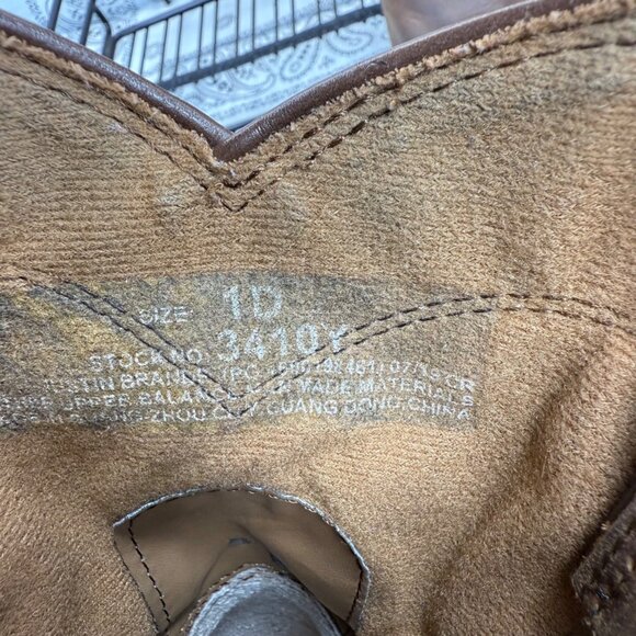 Justin Roper Youth Size 1D US Brown Leather Cowboy Western Boots 3410Y - Picture 7 of 9